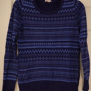Merona Women's Pullover Sweater Blue and Black Fair Isle Size Medium